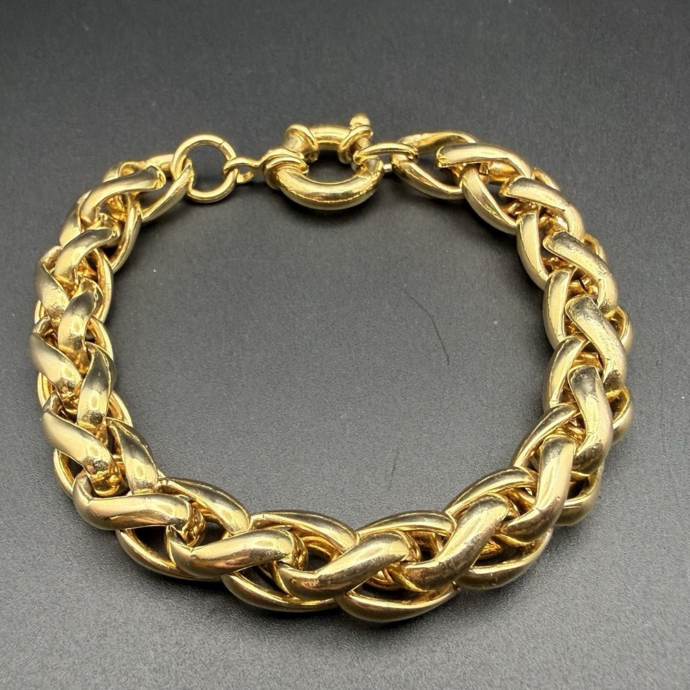 Vintage 18k Yellow Gold Plated Bronze Chunky Spring Ring Cuban Link Bracelet 8"